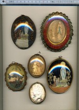 194 - Lot de 6 cadres reliquaires - dévotion catholique KTO Jésus Marie Lourdes