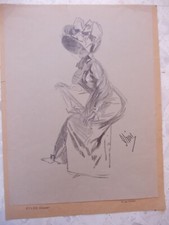 lithographie 1890 ETUDES CRAYON, JULES CHERET "élégante assise au chapeau"  grav