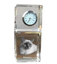 Sacré de Birmanie - Kristalluhr Avec Image, Katzenbild En Cristal, Personnalisé