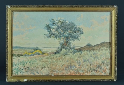 Beau tableau ancien vue étang