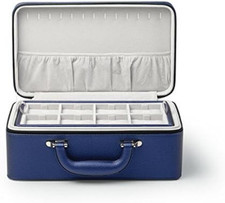 Blue Leather Jewelry Box Handmade Travel Jewelry Organizer Storage Case Holder f