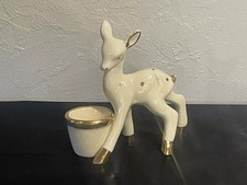 ANCIEN VINTAGE BAMBI FAON EN PORCELAINE STATUETTE ANNEES 50 DORE ET BLANC CASSE