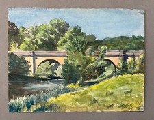 Passavant, Pont, Aquarelle signée André Chapitel, Aquarelle ancienne, 1934, XXe