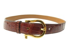 CEINTURE HERMES BOUCLE MANILLE 70 EN CUIR DE CROCODILE MARRON LEATHER BELT 3200€