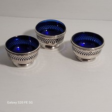 3 Salerons Cristal Bleu Argent