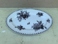 Ancien Plat Faïence Sarreguemines Modele FLORE U&C Couleur NOIR