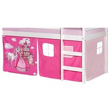 Rideaux cabane pour lit surélevé mi-hauteur tissu coton motif princesse rose