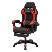 Chaise gaming noir rouge PU avec repose-pieds dossier inclinable rotation à 360°