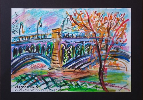 Tableau peinture paris pont - tableau,