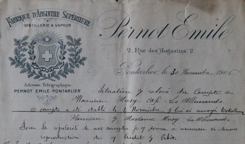 Facture 1906 absinthe emile - facture,