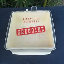 ANCIENNE BOÎTE À BISCOTTES PUBLICITAIRE  MARQUE GRÉGOIRE EN PLASTIQUE RIGIDE