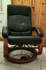 FAUTEUIL MASSANT  servi DEUX FOIS  en CUIR NOIR  et BOIS couleur miel