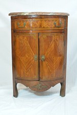 Ancienne encoignure époque Louis XVI marqueterie Angle Marbre meuble rangement 