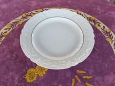 Plat Rond Plat Porcelaine Limoges Lafarge Cie Blanc Doré Relief Rocaille 29,5cm