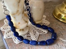 Collier ancien perles pierre naturelle lapis lazuli bleu profond