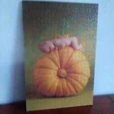 Tableau puzzle photo Bébé sur potiron ANNE GEDDES collé sur bois avec attache 
