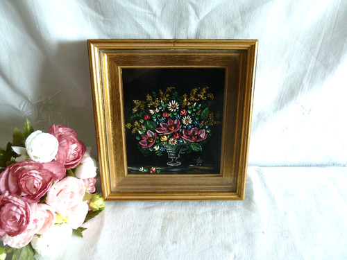 Tableau huile sur velours noir - velours,