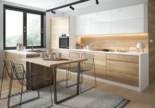 Cuisine AREZZO Plan De Travail 370Cm Tiroir Halifax Chêne Blanc Brillant