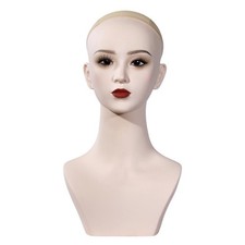 Tête de mannequin femme avec présentoir à maquillage et à chapeaux pour