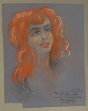 ANCIEN DESSIN ORIGINAL CRAYON GRAS SIGNÉ FRED PAILHES ADRESSÉ ET DATÉ DE 1954