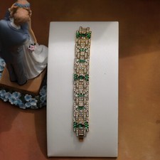 Bracelet Doré Art Deco Strass Vert Mariage Vintage Style Great Gatsby QD29