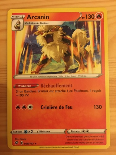 Carte pokémon rare - carte, arcanin