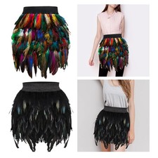 Jupe à franges en plumes pour femmes taille moyenne élastique pour spectacle