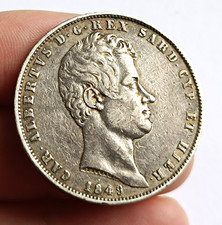 5 Lire 1849 Carlo Alberto argent 900 — Royaume de Sardaigne Italie antique coin
