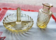 BAGUIER ET FLACON BACCARAT BAMBOU TORS COULEUR AMBRE