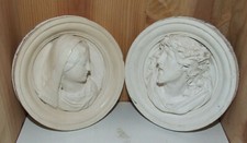 Superbes Médaillons bas-relief de Marie & Jésus en plâtre signé L.M. 19e