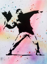 SPACO signed  MAN fleurs FLOWERS tableau pop STREET ART graffiti  pochoir banksy