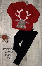 Palomino La Halle 3 Ans Fille : Pull Renne Noël + Legging Noir  TBE
