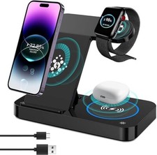 Chargeur à Induction, 4 en 1 Compatible avec iPhone 14 13 12 11 Pro Max/Plus/XR