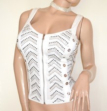 HAUT débardeur femme BLANC strass chemise emmanchure zip t-shirt élastique G50