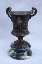 French Art Nouveau Heron in Reeds Small Urn Vase F Barbedienne Bronze Marble