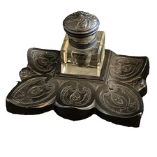 Ancien Encrier en ébonite style Gothique Napoléon III XIX Eme Antique inkwell