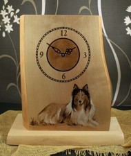 Horloge de bureau en bois design Collie pyrographie artisanale maison ferme décoration art 7