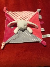 ?? Doudou Plat lapin Blanc Carré Rose Pois Gris Étoiles Bruissant OBAIBI TTBE