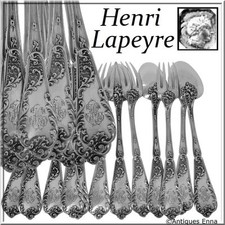 Gorgeous French Sterling Silver Dinner Flatware Set 12 pc Rococo