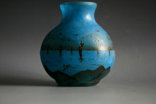 ANCIEN VASE ART DECO GEO EN VERRE ÉMAILLÉ