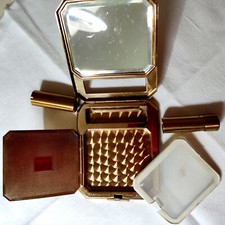 Poudrier de poche CORONA PARIS vintage métal doré miroir biseauté TBE