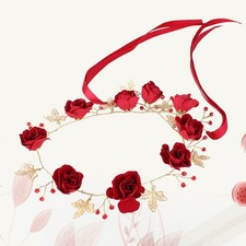  Accessoires Cheveux Mariage Courone De Fleure Rouge Bandeau Femme