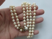 collier ancien fermoir argent jaune 925 perles imitation de 6mm, double rang 