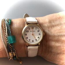 MONTRE-BRACELET PIERRE LANNIER FEMME CADRAN 049B5 DORÉ ROND BRACELET CUIR BLANC