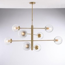 Lustre Design Contemporain Laiton Avec Sphères Verre 8 Lumières bon-589