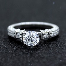 Bague de fiançailles/mariage art déco diamant taille ronde de 1 ct 925 S cade...