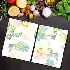 Protection en Verre pour les Plaques à Induction 2x40x52 Fleur aquarelle blanche