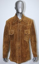 Vintage 1960/70s Brown Cowhide Suede Jacket Shirt KANTEX Size 44L Made in Mexico