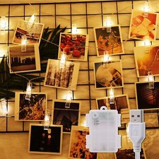 Guirlande lumineuse LED de 6 m avec 50 clips USB et piles pour photos - Étanc...