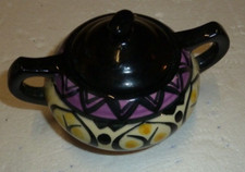 sucrier à motifs géométriques en faïence de Saint Jean de Bretagne,déco 70's